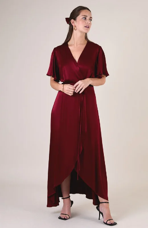 Florence Waterfall Dress in Chianti Satin