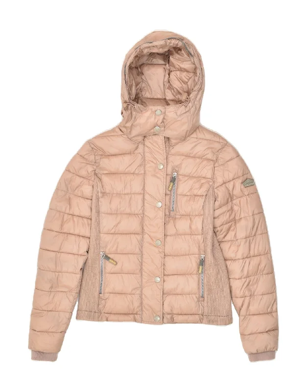 SUPERDRY Womens Hooded Padded Jacket UK 12 Medium Beige Nylon