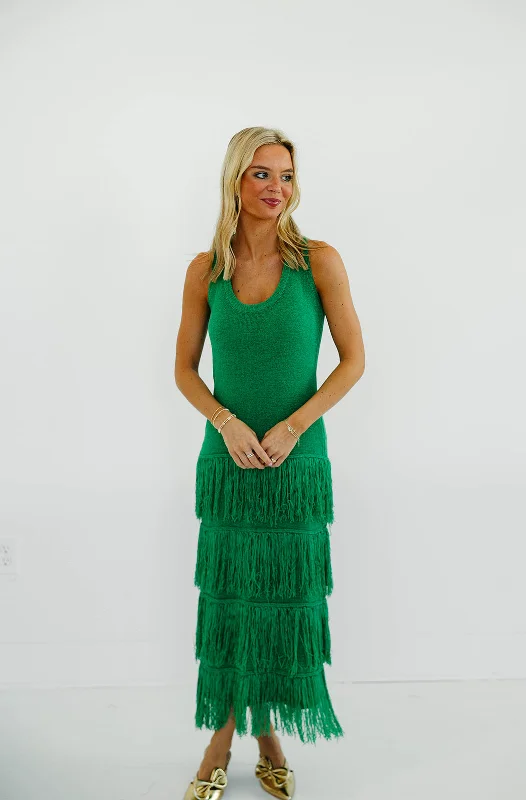 Fun In Fringe Dress - Green