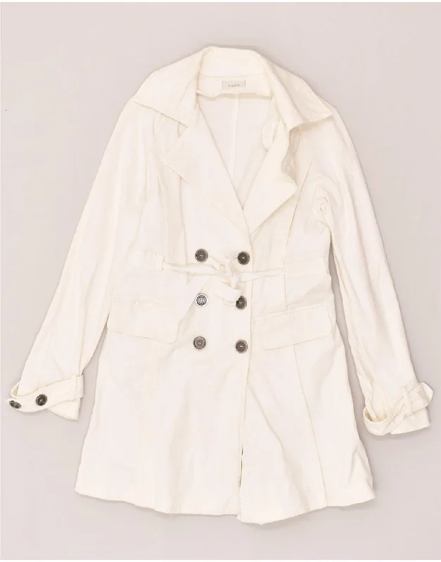 PINKO Womens Double Breasted Coat UK 10 Small White Cotton