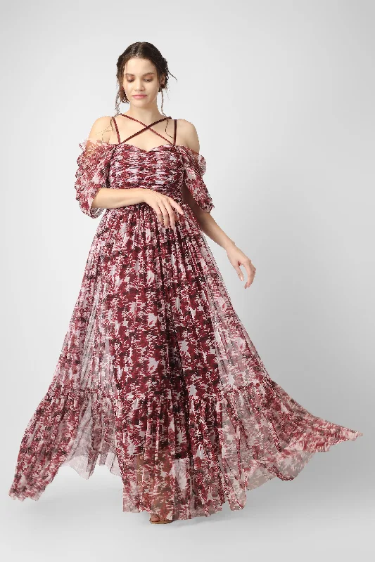 Alicia Maxi in Burgundy Print