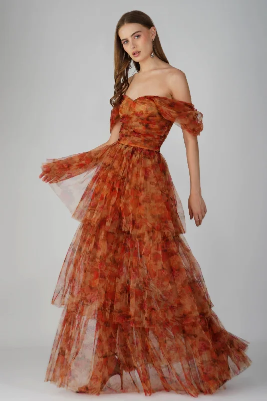 Sydney Tulle Maxi Dress in Rose Floral