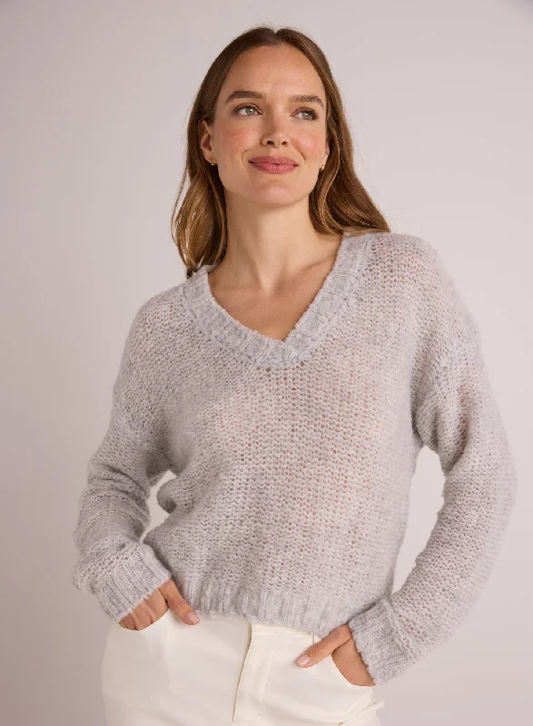 Relaxed V-Neck Sweater - Heather Grey