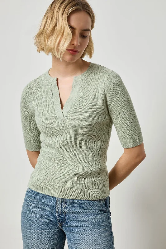 Elbow Sleeve Split Neck Sweater