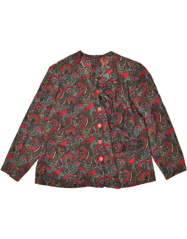 VINTAGE Womens 5 Button Blazer Jacket UK 16 Large Red Paisley