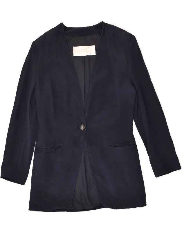 PANCALDI & B Womens 1 Button Blazer Jacket UK 16 Large Navy Blue Silk