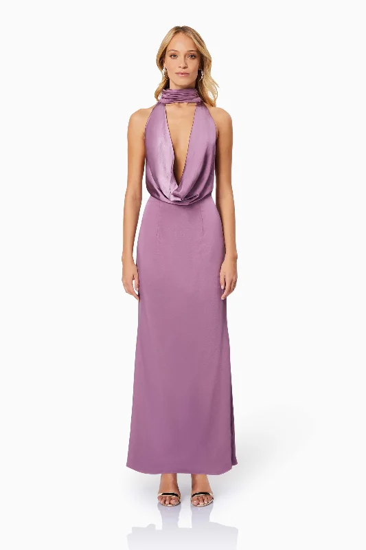 Faith Deep Neckline Maxi Dress In Purple