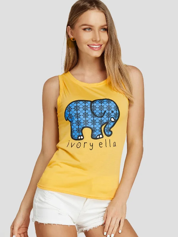 Custom Round Neck Printed Sleeveless Yellow T-Shirts