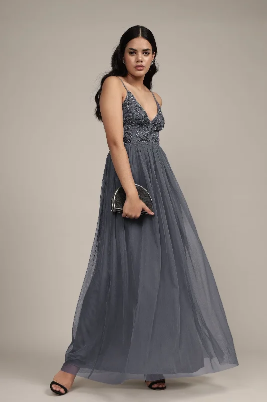 Seraphina Embellished Maxi Dress in Grey