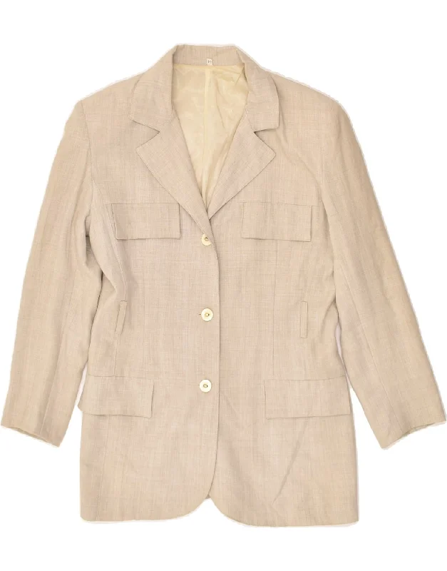 VINTAGE Womens 3 Button Blazer Jacket IT 44 Medium Beige Viscose