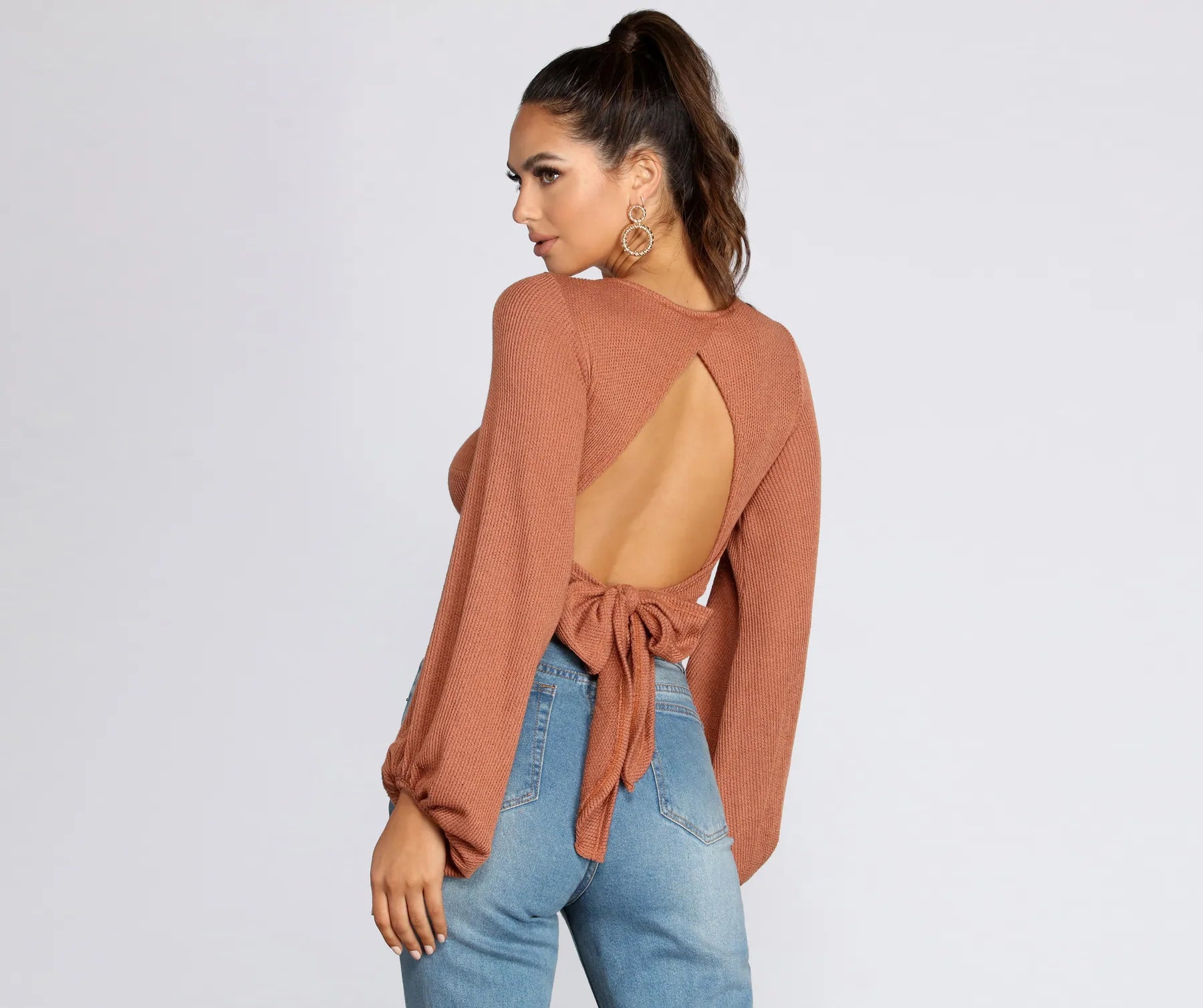 Bubble Sleeve Open Back Top