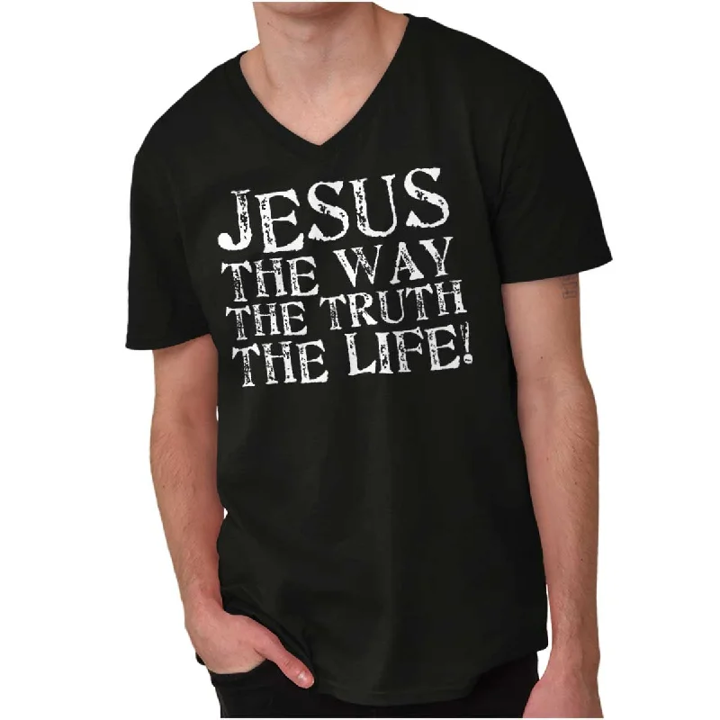 Jesus The Way The Truth The Life Printed Adult V-Neck T-Shirt