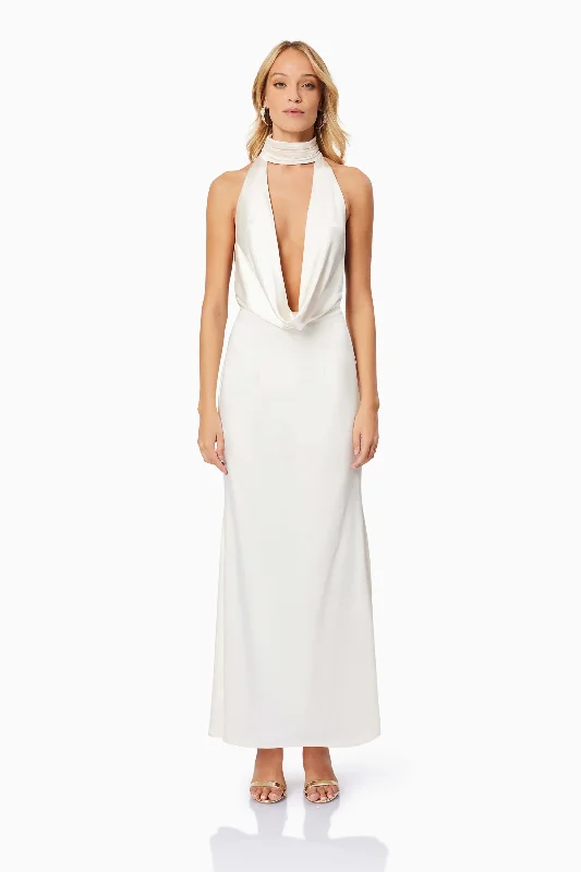 Faith Deep Neckline Maxi Dress In White