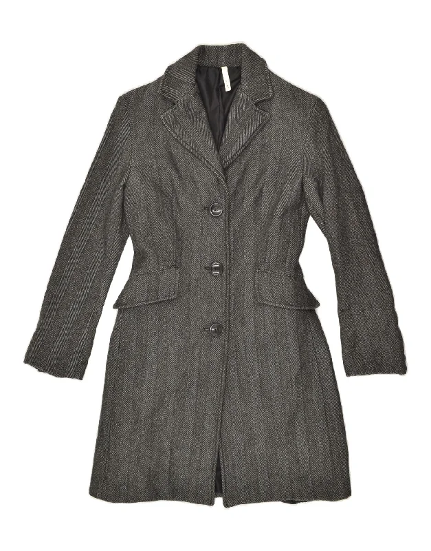 NORTHLAND Womens Chesterfield Coat UK 8 Small Grey Herringbone Wool