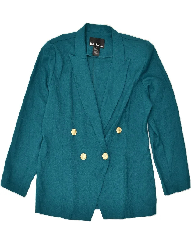 VINTAGE Womens Double Breasted Blazer Jacket US 14 XL Turquoise Polyester