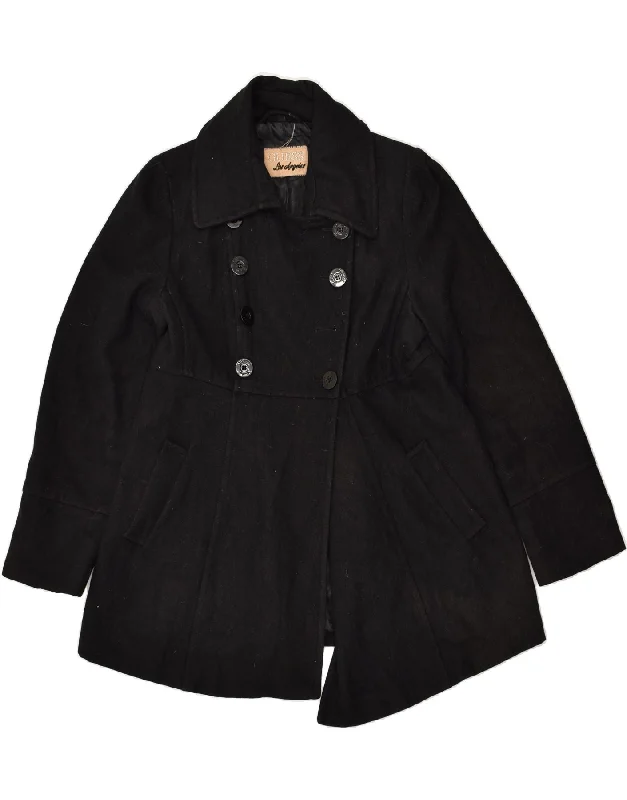 GUESS Womens Double Breasted Coat UK 18 XL Black Wool