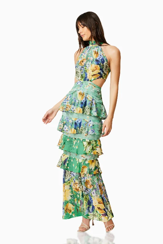 Gardenia Halter Maxi Gown In Green