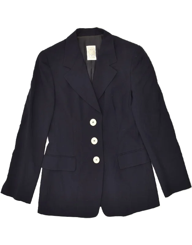 FERRE Womens 3 Button Blazer Jacket UIK 14 Medium Navy Blue