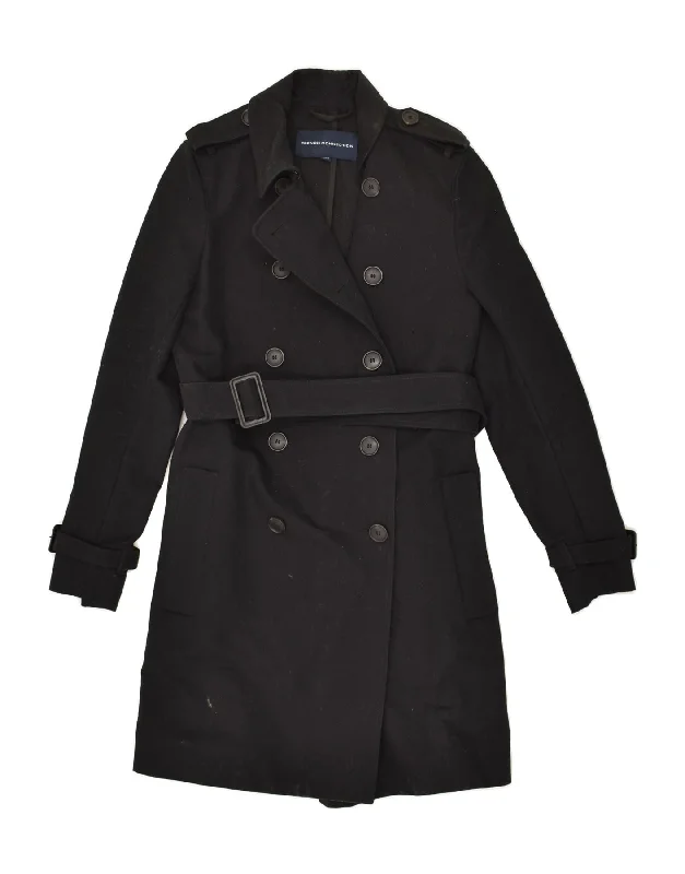 FRENCH CONNECTION Womens Double Breasted Trench Coat UK 6 XS  Black Cotton