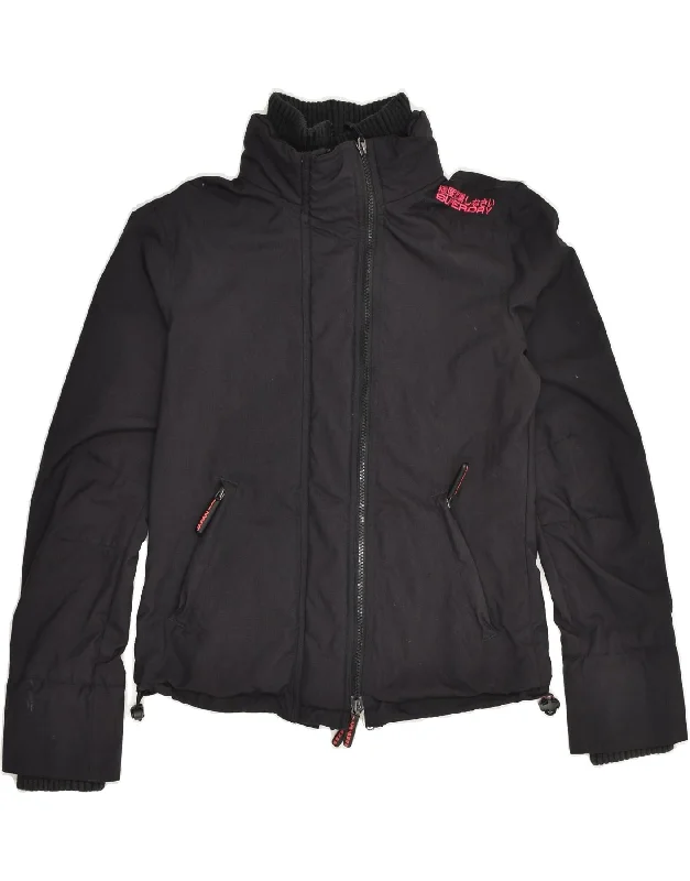 SUPERDRY Womens Hooded Windbreaker Jacket UK 14 Medium Black Nylon