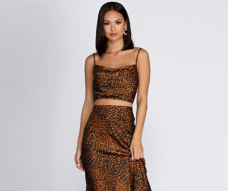 Leopard Cowl Neck Crop Top