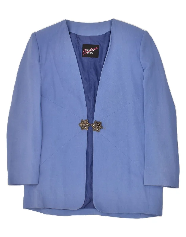 VINTAGE Womens Blazer Jacket IT 44 Medium Blue Acetate