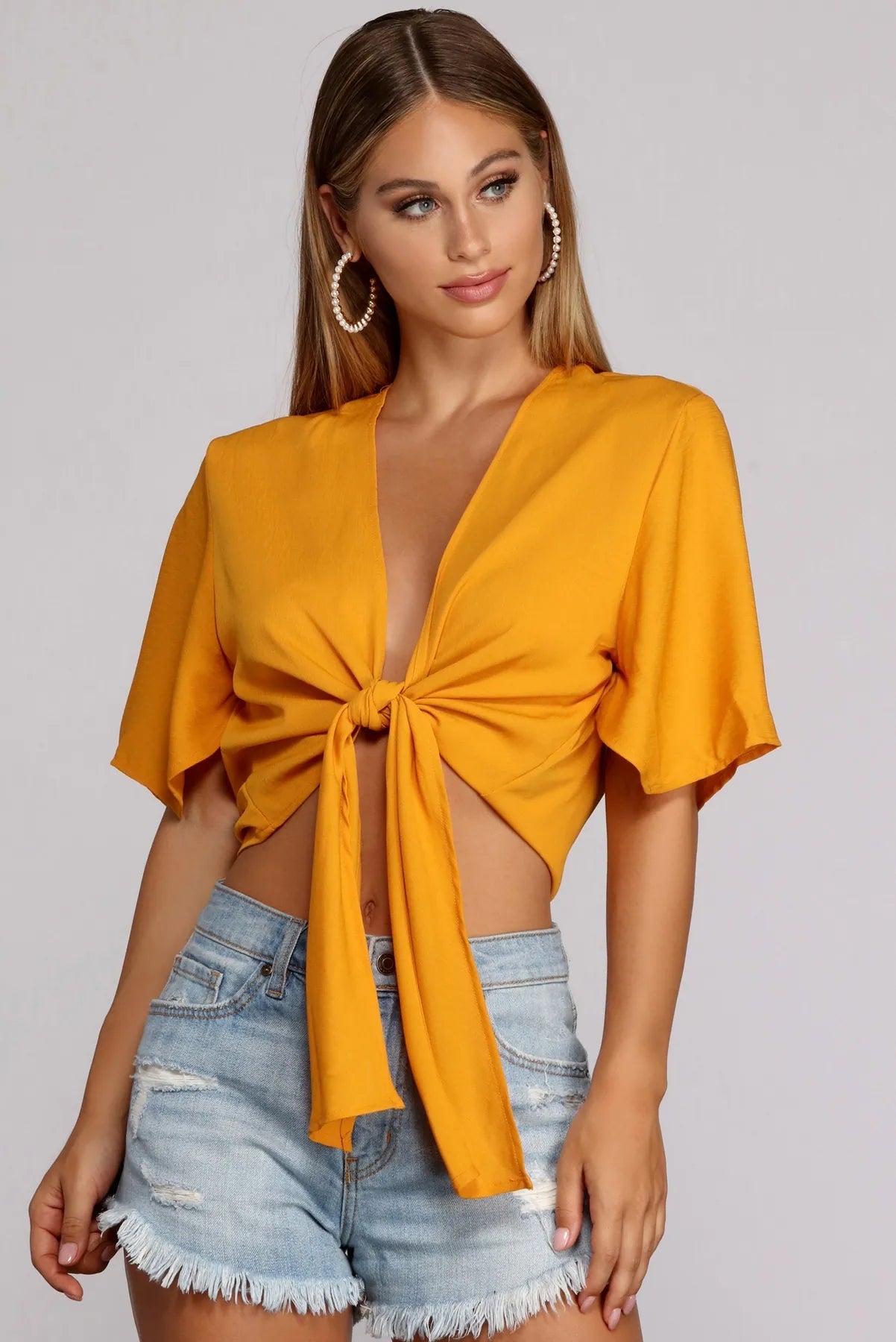 Go With The Flow Tie Front Top