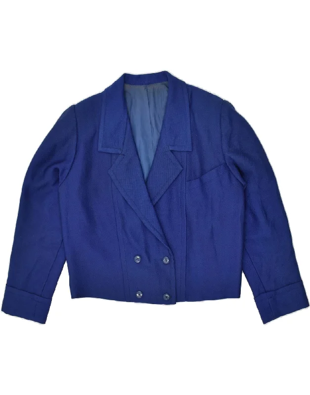 VINTAGE Womens Double Breasted Blazer Jacket UK 14 Large Blue