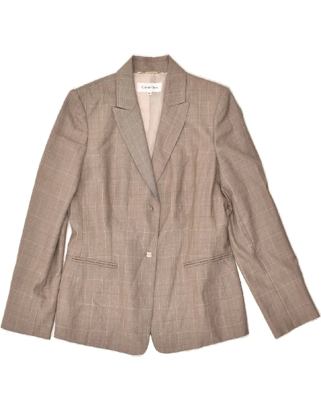 CALVIN KLEIN Womens Petite 2 Button Blazer Jacket UK 8 Small Brown Check