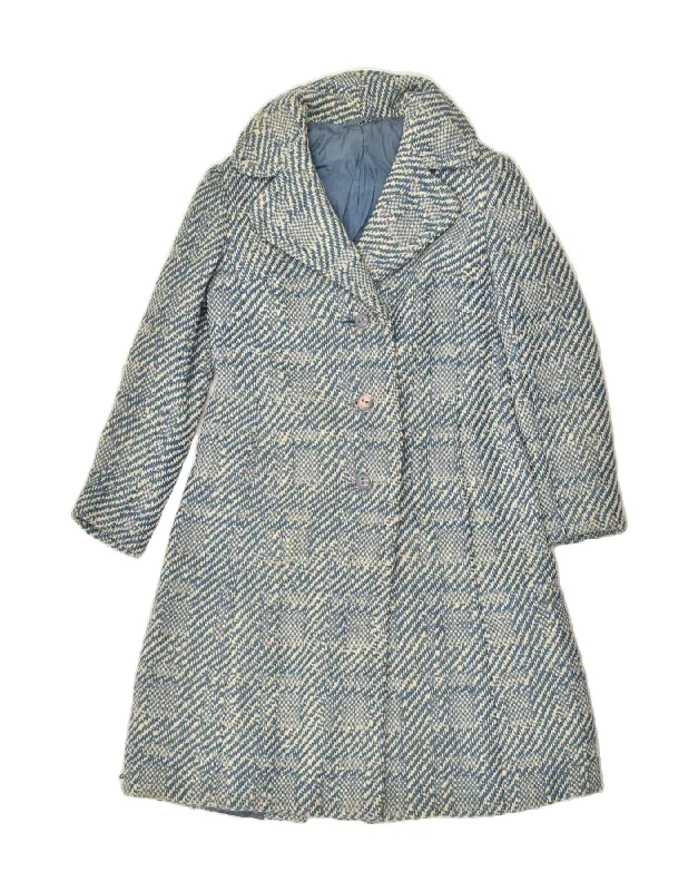 VINTAGE Womens Overcoat UK 8 Small Blue Check