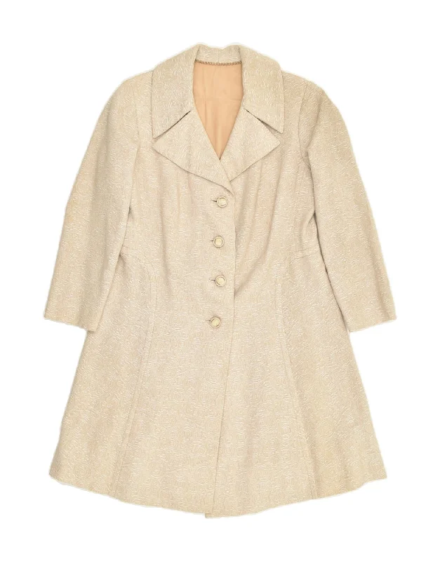 VINTAGE Womens Overcoat UK 12 Medium Beige Geometric