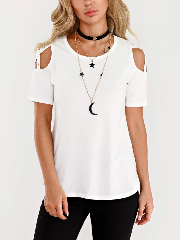 Custom Round Neck Plain Cut Out Short Sleeve White T-Shirts