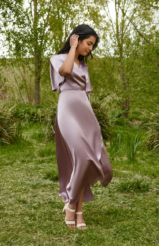 Florence Waterfall Dress in Mocha Satin