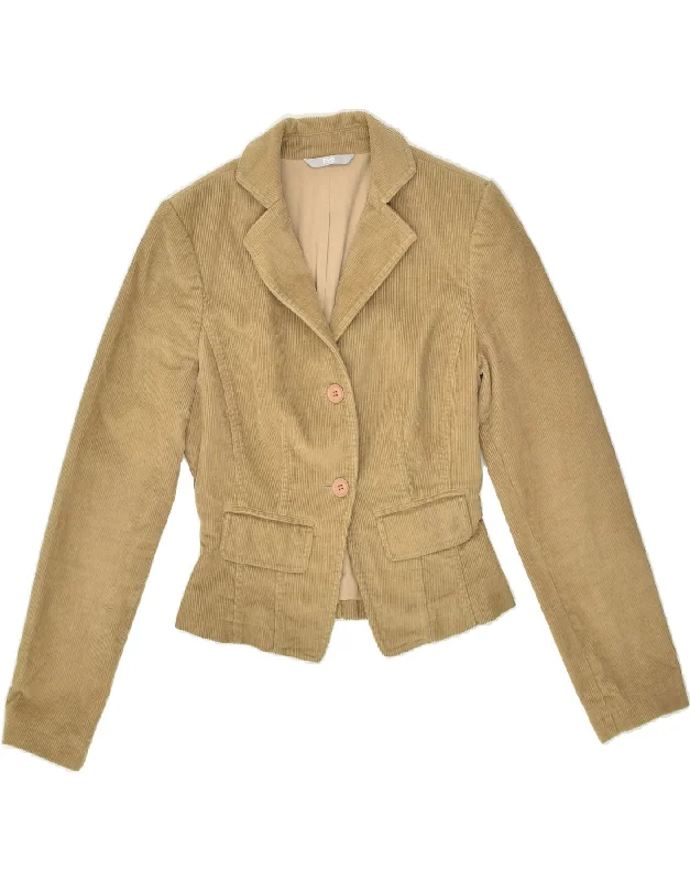 STEFANEL Womens 2 Button Corduroy Blazer Jacket IT 40 Small Beige Cotton